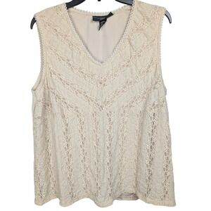 Venezia Lace Tank Top Women 22/24 Cream V-Neck Sleeveless Lined Overlay